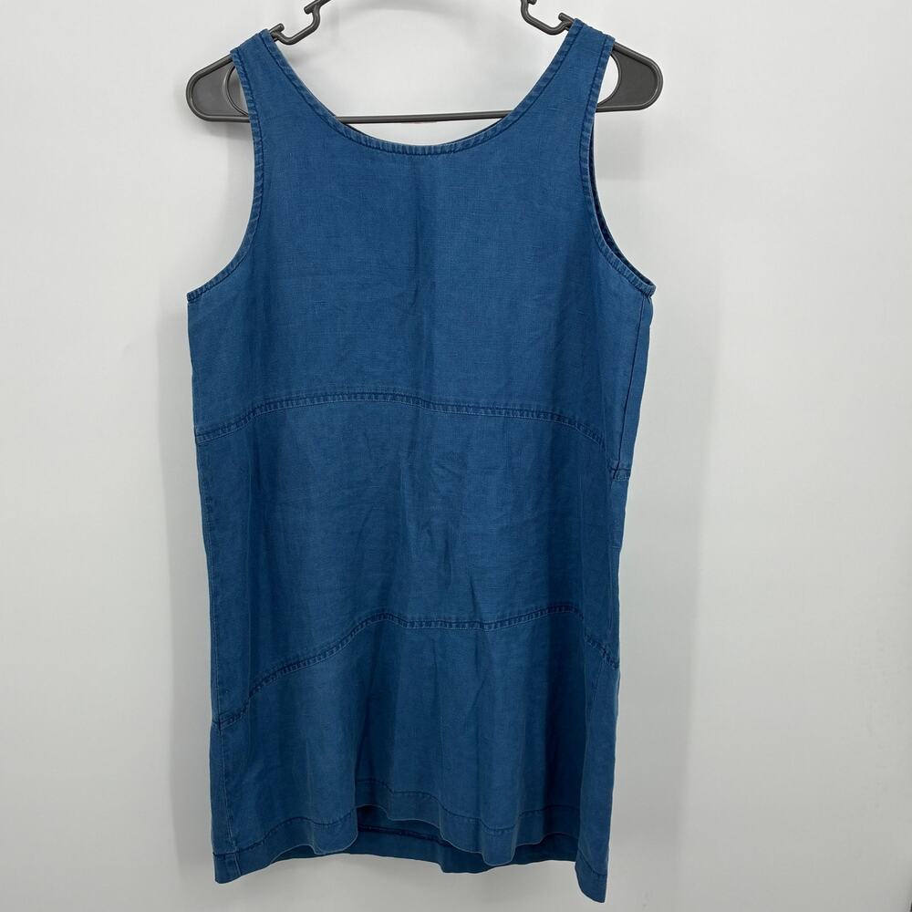 100% Linen Gap Womens Tank Dress Size S Small Blue Sleeveless Shift Lightweight